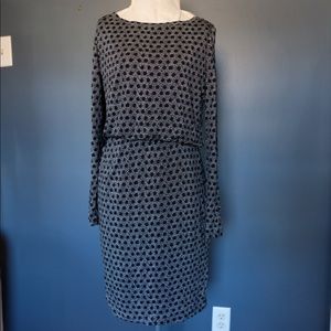 Navy printed long sleeved dress